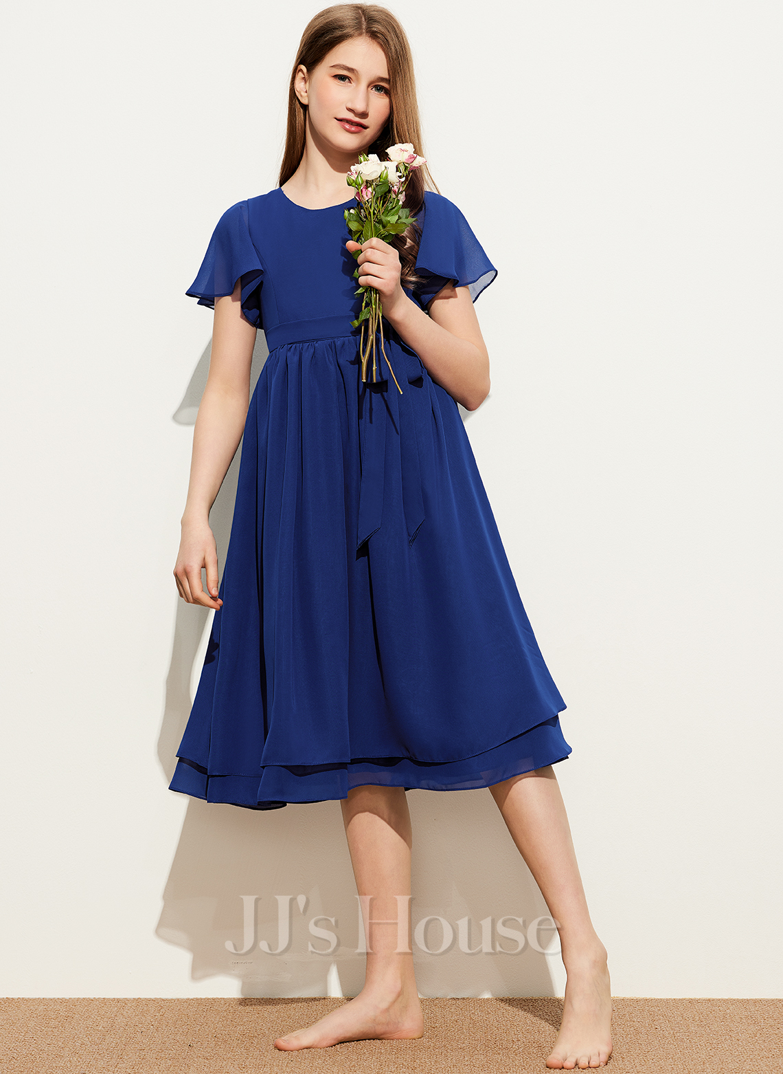 Knee-Length Junior Bridesmaid Dresses With Bowknot Straps Spa