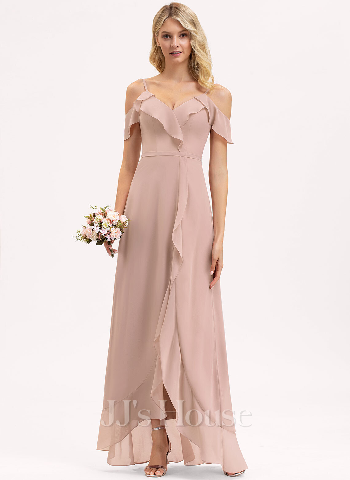 A-Line V-neck Asymmetrical Chiffon Cocktail Dress With Cascading ...