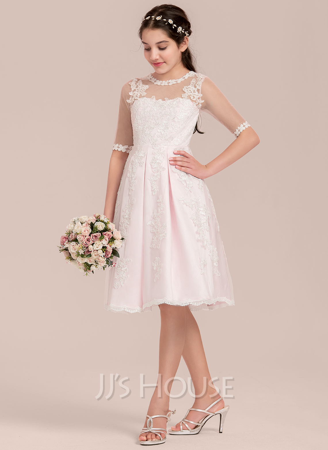 Knee-Length Junior Bridesmaid Dresses With Bowknot Straps Tangerine