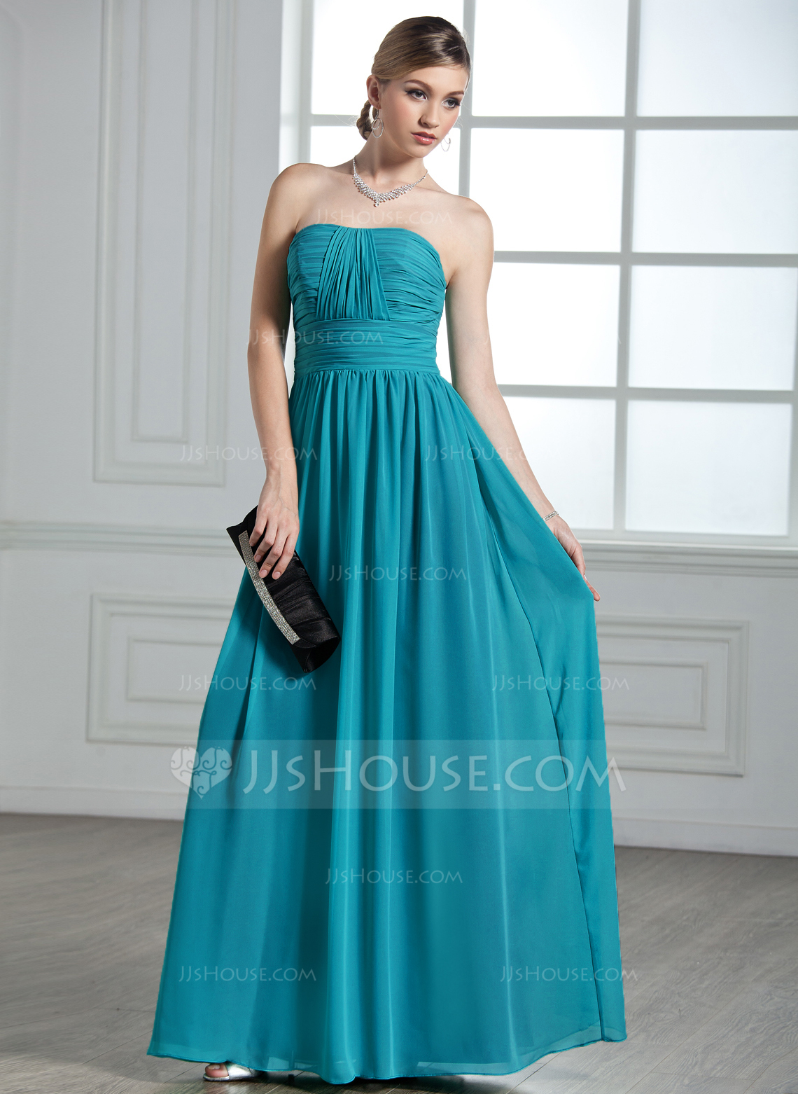 X207 Bejeweled Sweetheart Chiffon Gown