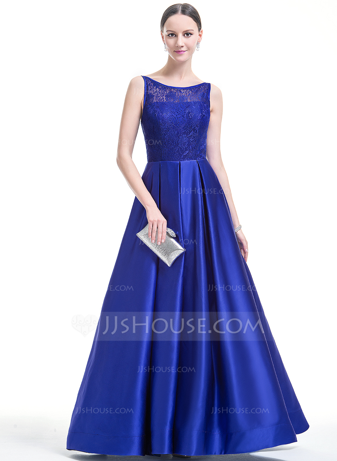 Scoop Neck Tiered Lace Up Long Ball Gown Prom Dress With Split in Yellow main image 0