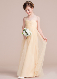 A-Line/Princess V-Neck Sleeveless Ruched Junior Bridesmaid Dresses main image 1