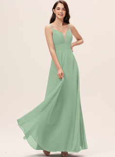 A-line V-Neck Floor-Length Chiffon Bridesmaid Dress 
