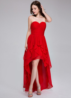 Vestido de chiffon con tirantes finos y escote en forma de corazón con detalle en cascada Rojo main image 0
