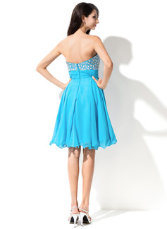 Light pink elegant Knee-Length Sleeveless chiffon with beading waist homecoming dress,BD00119 main image 1