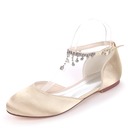 Women's Silk Like Satin Flat Heel Closed Toe Flats With Rhinestone ...