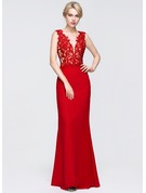 Sheath/Column Sleeveless Halter Beading Floor-Length Jersey Prom Dresses