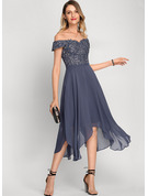 A-Line V-neck Asymmetrical Lace Cocktail Dress With Beading Sequins Bow ...