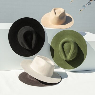 Simple Flat Brim Winter Wool Wedding Fedora Hats 