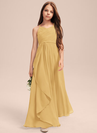 One Shoulder Pleated Junior Bridesmaid Dress With Flowers Orange main image 0