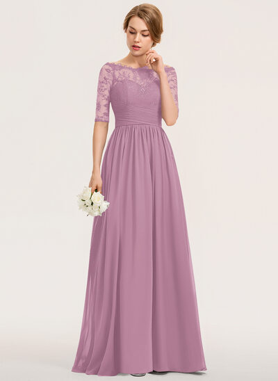 knee length dresses for ladies Modest Chiffon Bridesmaid Dresses with Sleeves main image 0