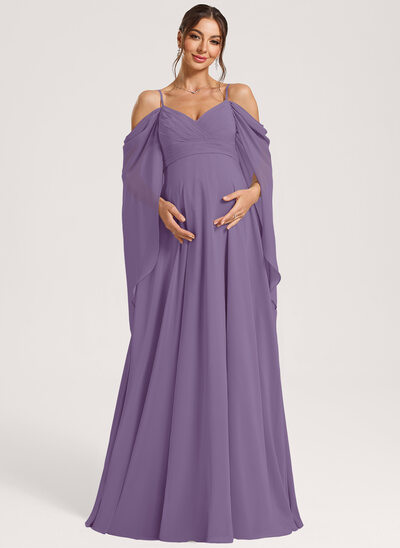 timeless wedding dresses Ruffled Mermaid Maternity Spaghetti Straps Dress, Purple / XL main image 0
