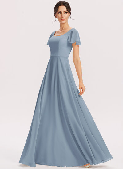 Kleid in A-Linie mit Karree-Ausschnitt aus Chiffon