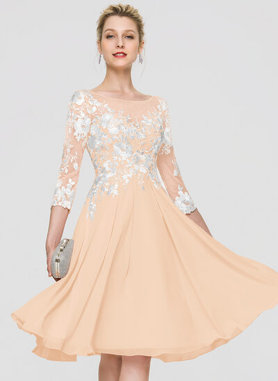A-line kjole Scoop Knelengde Blonder Chiffon Brudekjole 