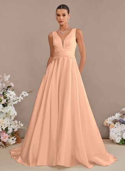 A-line Pockets Satin Dress