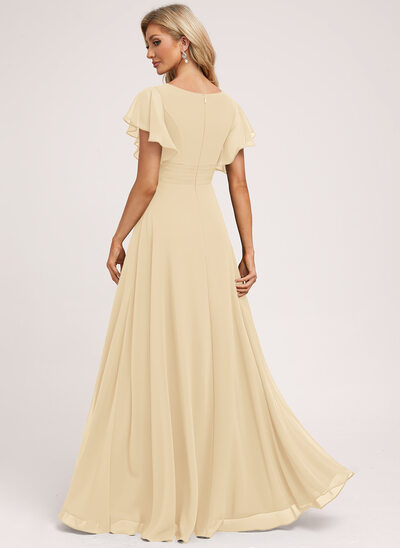 pics of gold dresses Zapakasa Women Metallic Satin Gold Prom Dress with Slit A Line Pleated V  Neck Long Formal Dress main image 1