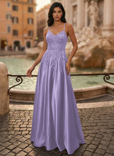 V-Neck Spaghetti Straps Sequins Satin Dress