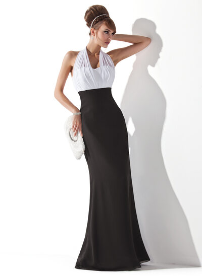Kjole Maxi i Chiffon med Halterneck Plissert