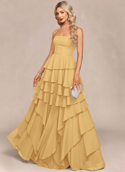 Jurk maximum van de chiffon met strapless cascading ruches