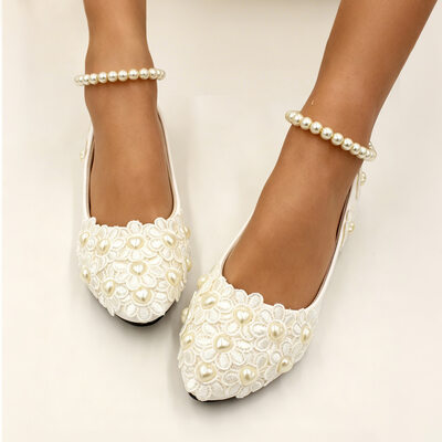 Vrouwen bruidsschoenen kunstleer platte hak ronde teen bruiloft flats elegant van toepassing huwelijk schoenen