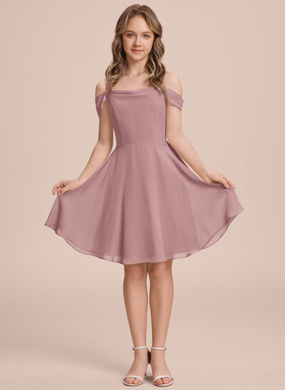 vintage junior bridesmaid dresses Wedtrend Women Vintage Mauve Junior Bridesmaid Dress With Short Sleeves A  Line Ruched Chiffon Wedding Guest Dress – WEDTREND main image 0