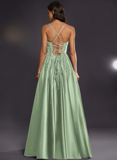 slim fit dress slacks Gorgeous Spaghetti-Straps Sage Green Prom Dress Mermaid Split Long main image 0