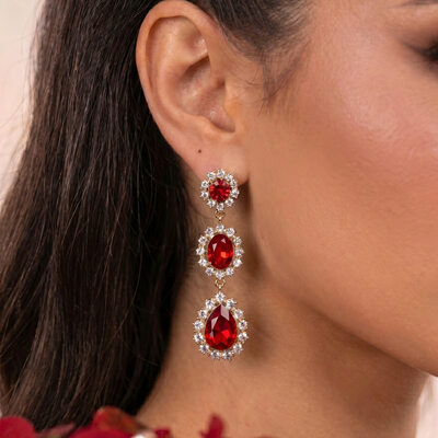 Oval Zircon Dangle Earrings Quinceañera Party Jewelry