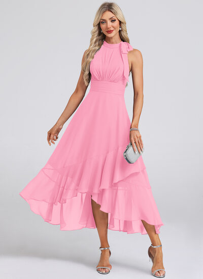 Halter Bow Chiffon Midi Dress