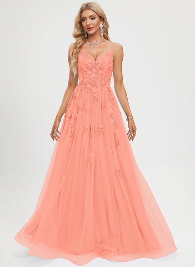 strapless open back dress La Femme Strappy Long Neon Coral Prom Dress main image 1