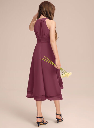 mulberry junior bridesmaid dresses One Shoulder A-Line Chiffon Junior Bridesmaid Dress for Wedding COCOMELODY B0C69DBSKL, Orange main image 1