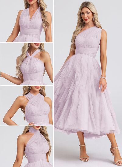 Jurk medium van tule met cascading ruches