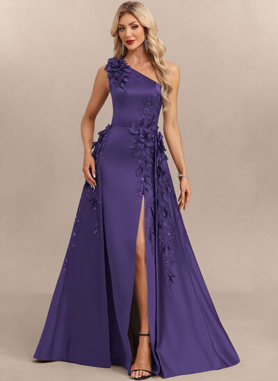 One Shoulder Overskirt Satin Maxi Dress