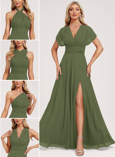 plus size mint green bridesmaid dresses Florence Waterfall Wrap Dress in Olive Green Satin main image 1