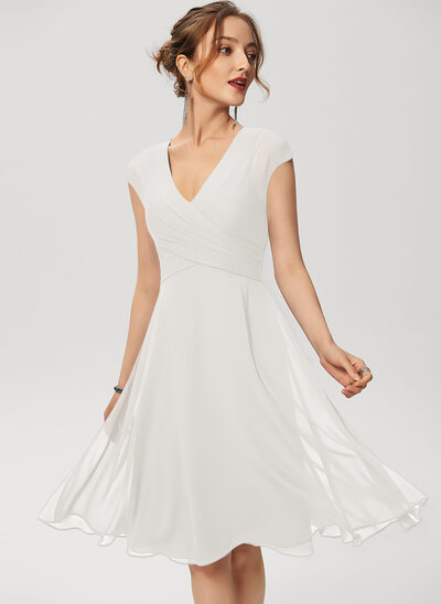 V-Neck Ruffle Chiffon Dress