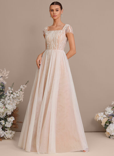 A-line Square Sequins Tulle Dress