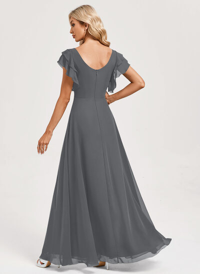jr bridesmaid dresses under 50 Black Flutter Sleeves Lace Chiffon Bridesmaid Gown main image 1