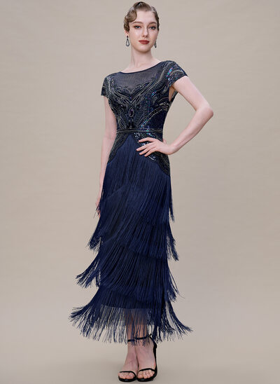 blue fringe flapper dress Art Deco Beaded Flapper Dress with ACCs main image 0