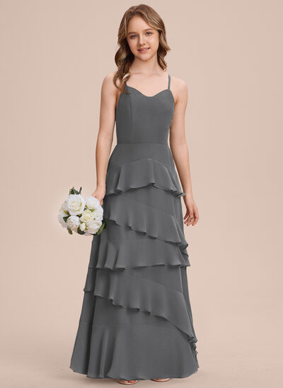 A-line Cascading Ruffles Chiffon Dress