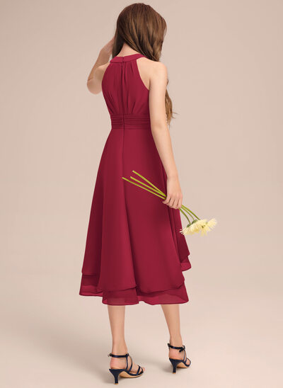 wine color junior bridesmaid dresses Elastic Satin Bridesmaid Dress Sleeveless for teens Wedding Party – TANYA  BRIDAL main image 0